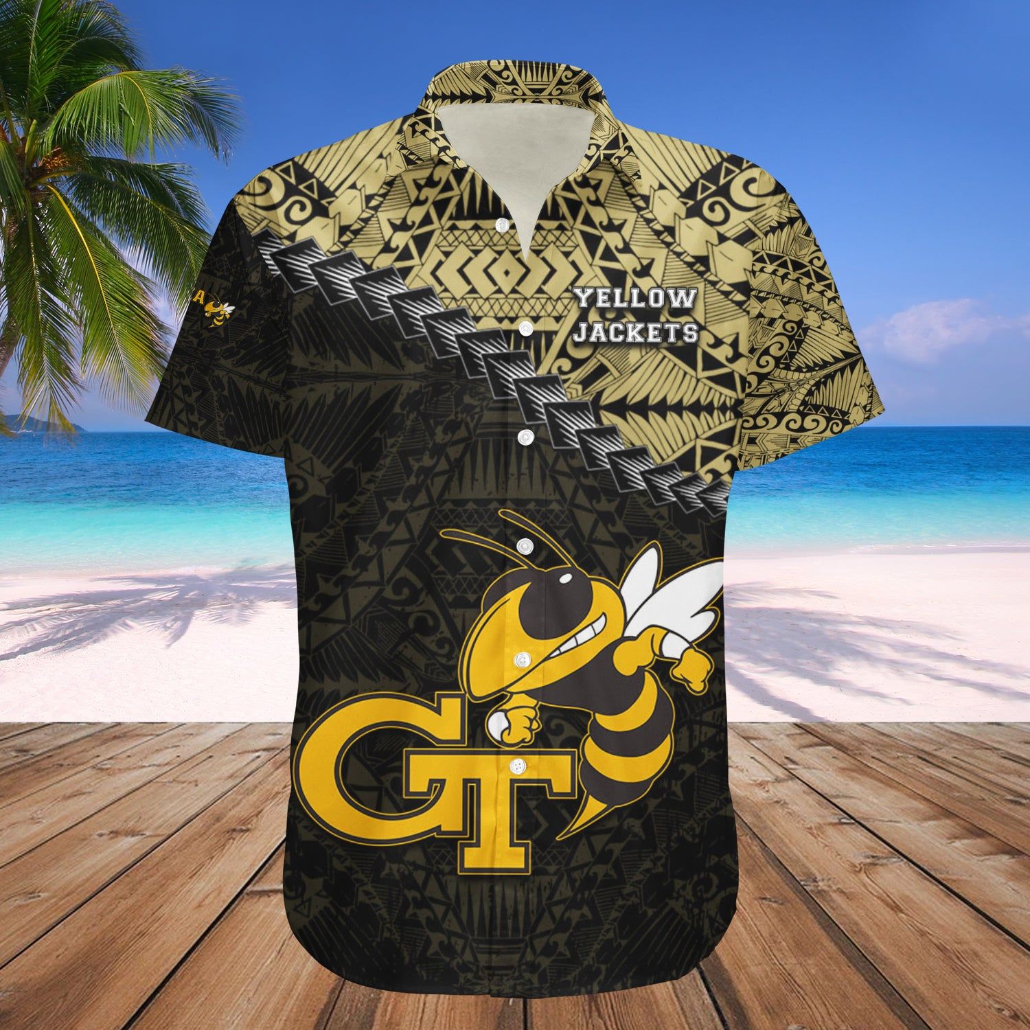 Georgia Tech Yellow Jackets Hawaii Shirt Grunge Polynesian Tattoo – NCAA