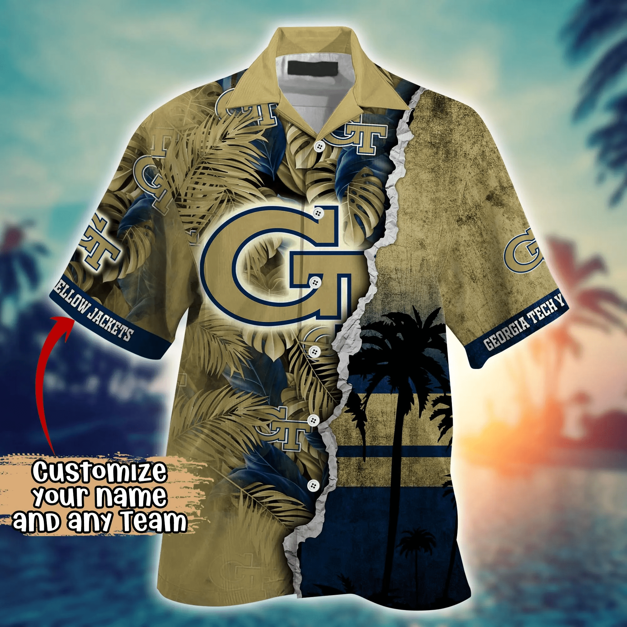 Georgia Tech Yellow Jackets NCAA Hawaiian Shirt Custom Lush Greenery Aloha Shirt