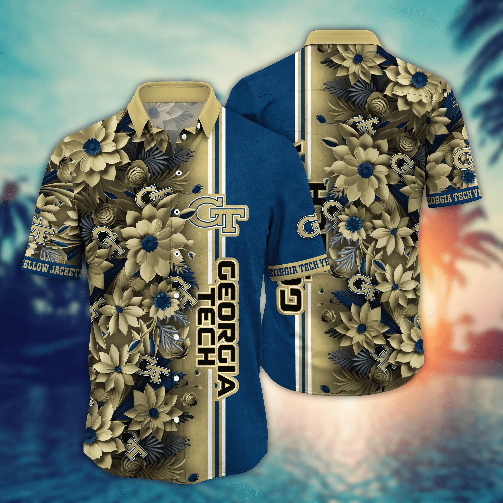 Georgia Tech Yellow Jackets NCAA Hawaiian Shirt Custom Surfing Aloha Shirt Georgia Tech Yellow Jackets NCAA Hawaiian Shirt Custom Surfing Aloha Shirt