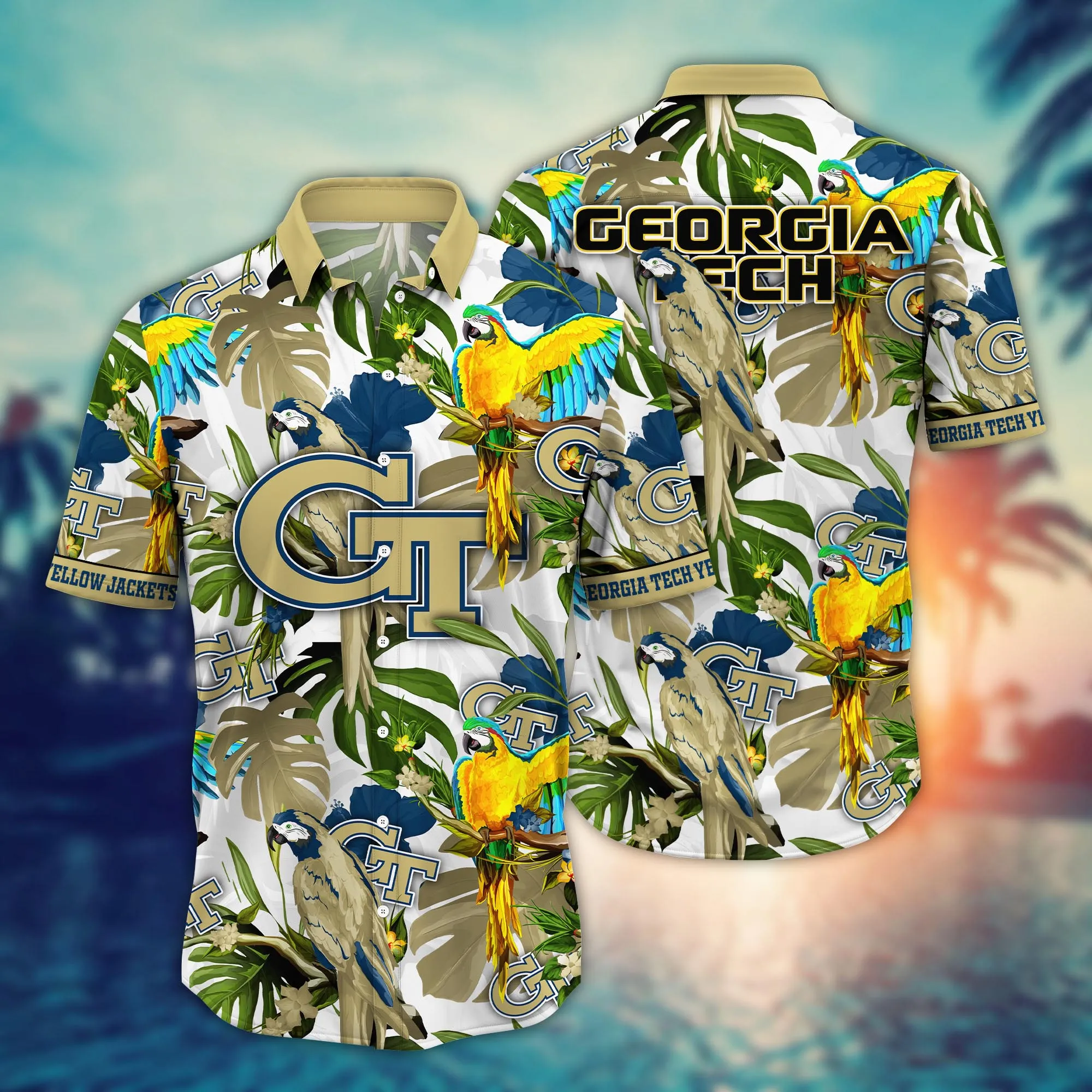 Georgia Tech Yellow Jackets NCAA Hawaiian Shirt Summer Nightstime Aloha Shirt Georgia Tech Yellow Jackets NCAA Hawaiian Shirt Summer Nightstime Aloha Shirt