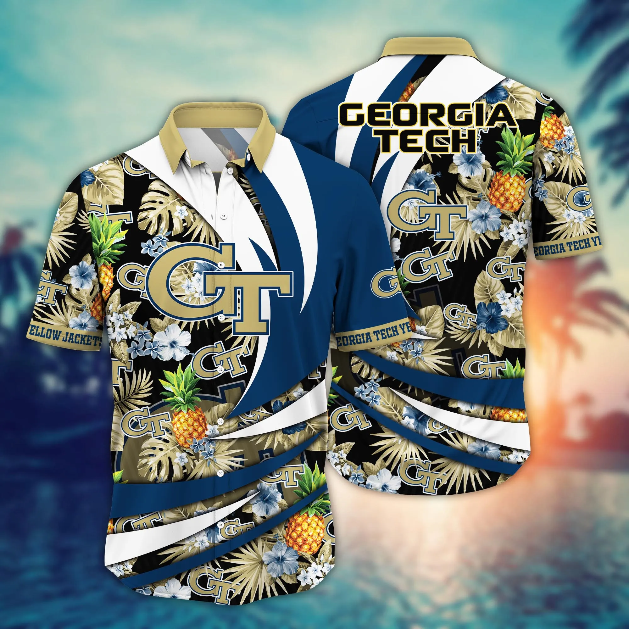 Georgia Tech Yellow Jackets NCAA Hawaiian Shirt Sunlit Aloha Shirt Georgia Tech Yellow Jackets NCAA Hawaiian Shirt Sunlit Aloha Shirt
