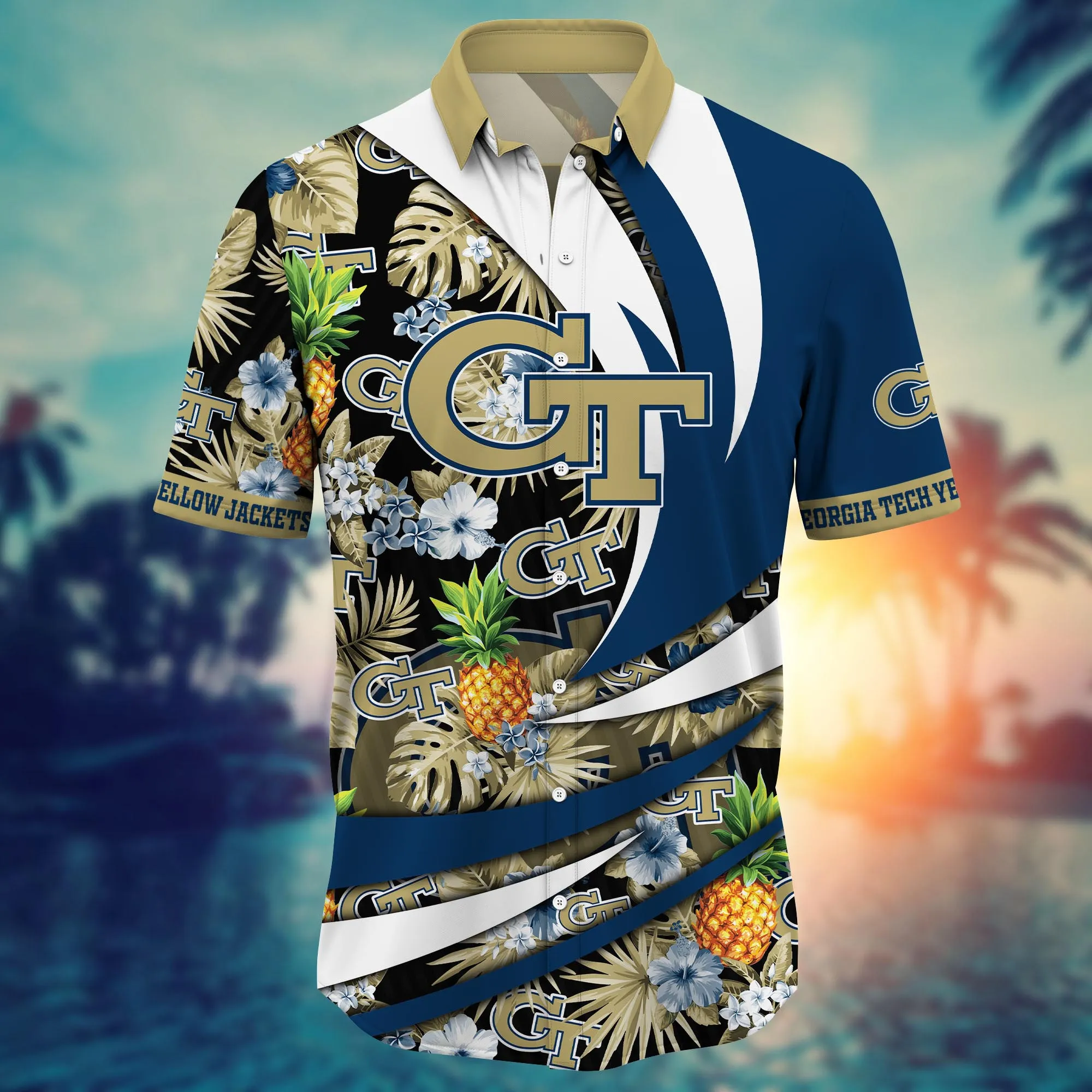 Georgia Tech Yellow Jackets NCAA Hawaiian Shirt Sunlit Aloha Shirt