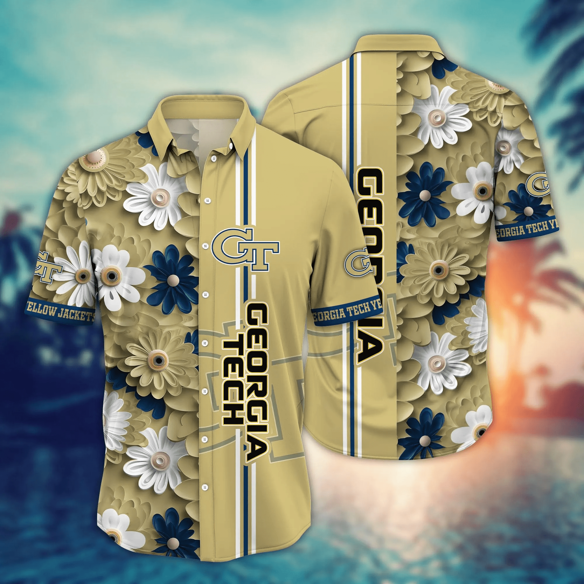 Georgia Tech Yellow Jackets NCAA Hawaiian Shirt Tan Lines Aloha Shirt