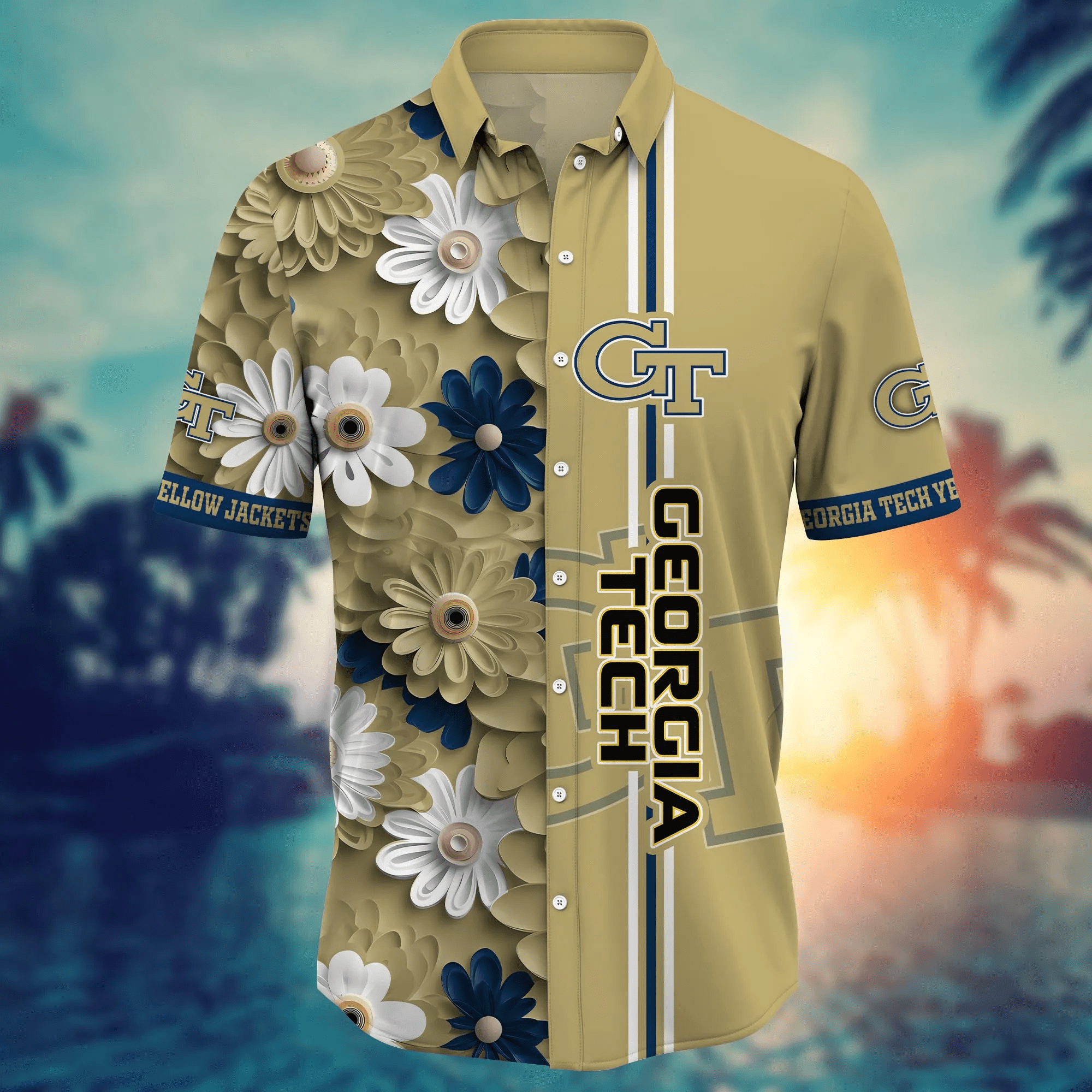 Georgia Tech Yellow Jackets NCAA Hawaiian Shirt Tan Lines Aloha Shirt