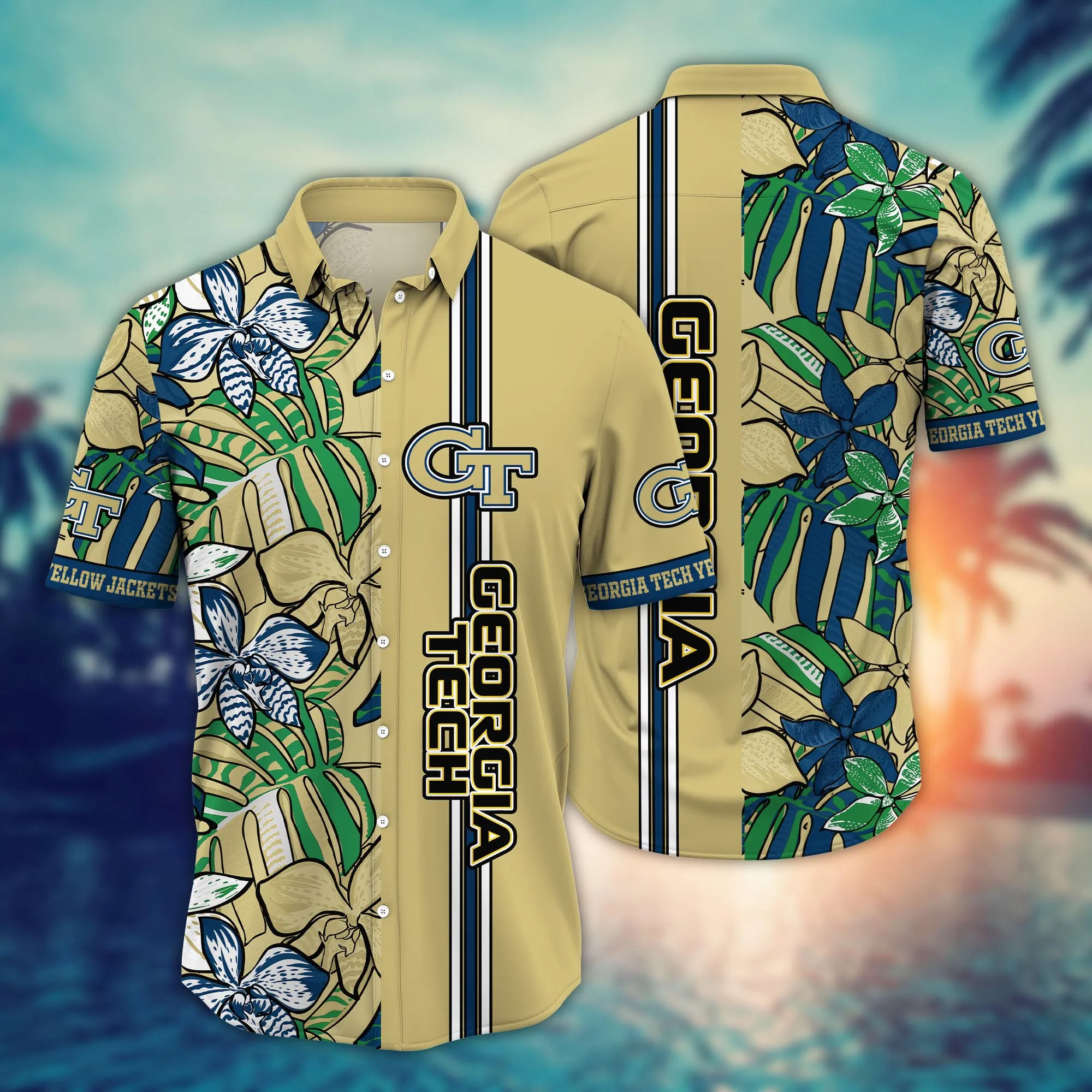 Georgia Tech Yellow Jackets NCAA Hawaiian Shirt Tropical Aloha Shirt Georgia Tech Yellow Jackets NCAA Hawaiian Shirt Tropical Aloha Shirt