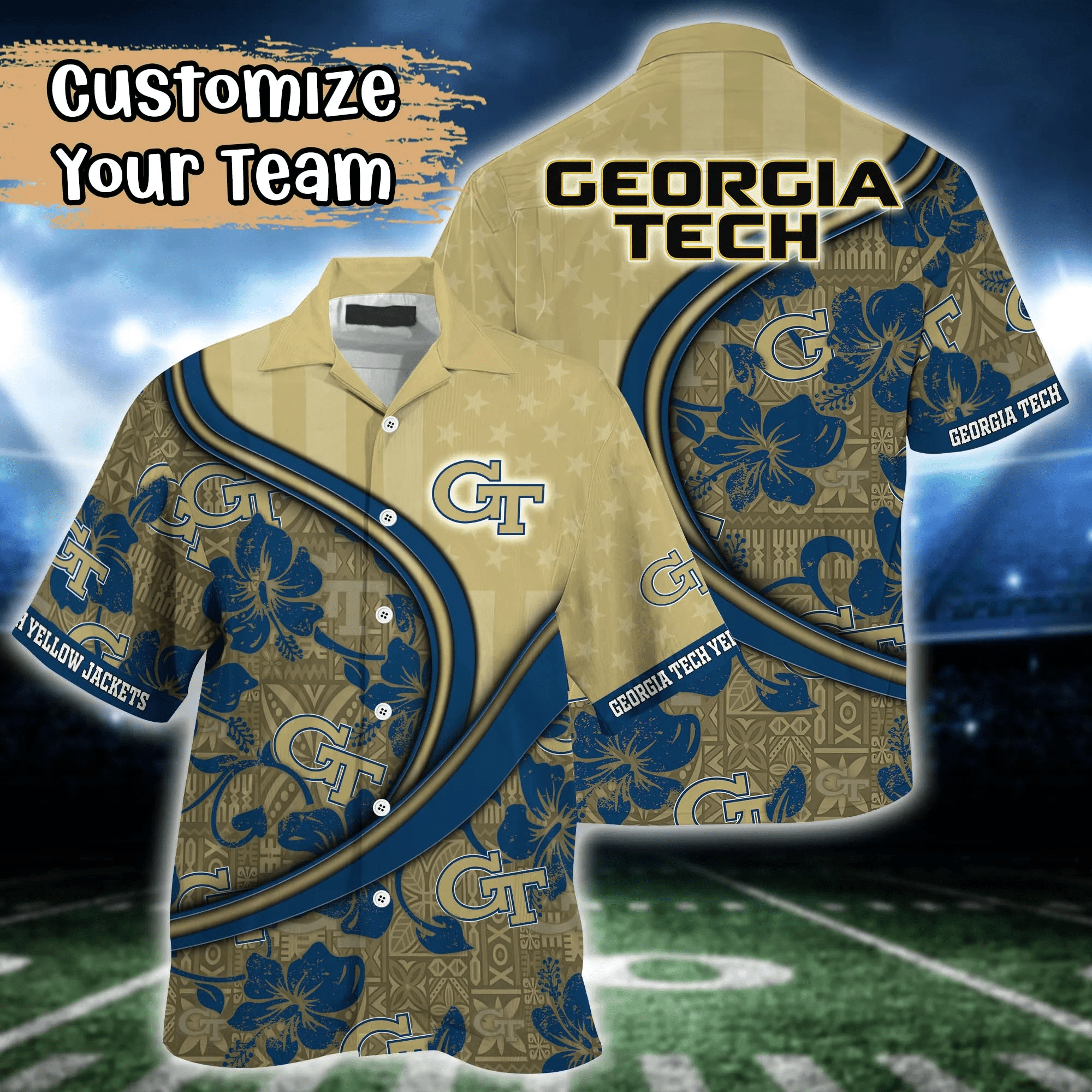 Georgia Tech Yellow Jackets NCAA Us Flag Hawaiian Shirt Custom Summer Aloha Shirt Georgia Tech Yellow Jackets NCAA Us Flag Hawaiian Shirt Custom Summer Aloha Shirt
