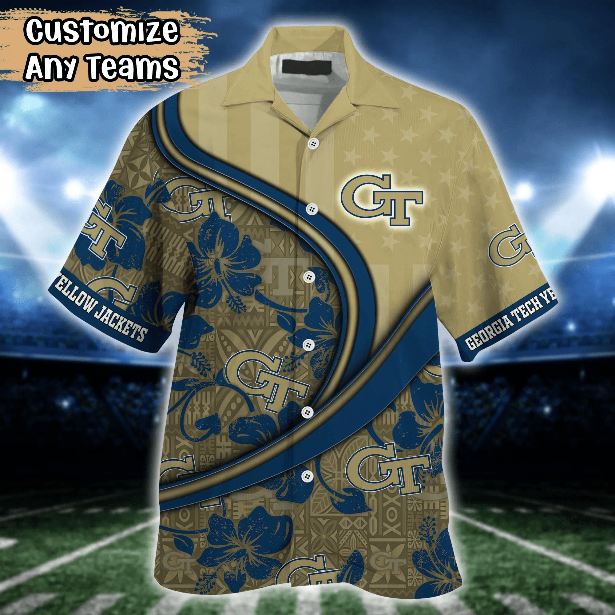 Georgia Tech Yellow Jackets NCAA Us Flag Hawaiian Shirt Custom Summer Aloha Shirt