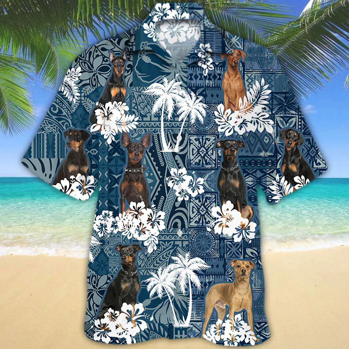 German Pinscher in Floral Design Hawaiian Shirt