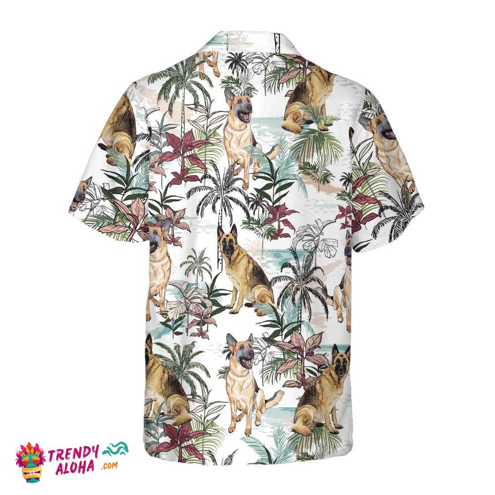 German Sheperd Summer Tropical Pattern Hawaiian Shirt, Tropical German Sheperd Shirt For Dog Lovers