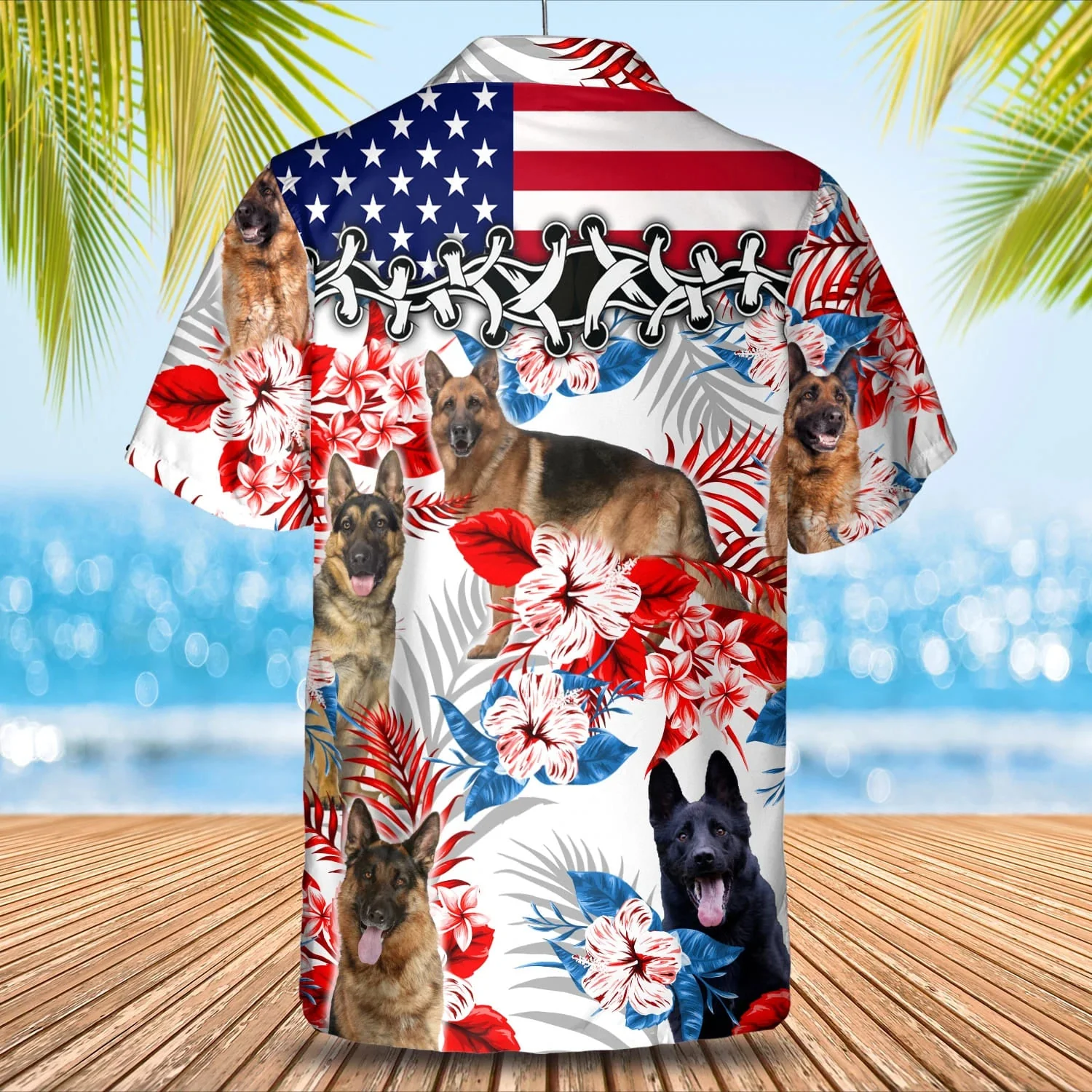 German Shepherd American Flag Trendy Hawaiian Shirt, Summer Aloha Shirt, Men Trendy Hawaiian Shirt, Gift For Summer