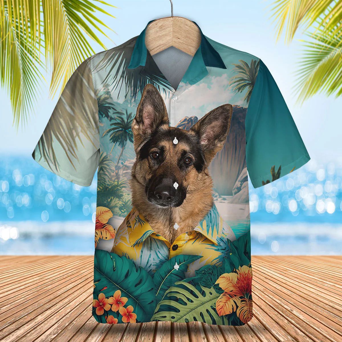 German Shepherd Dog – 3D Tropical Trendy Hawaiian Shirt