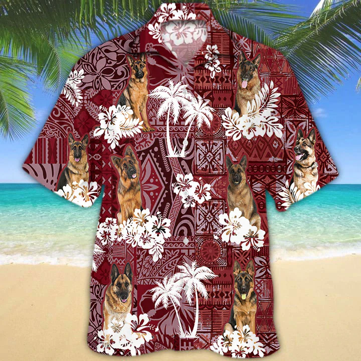 German Shepherd Dog Lovers Summer Red Hawaiian Shirt