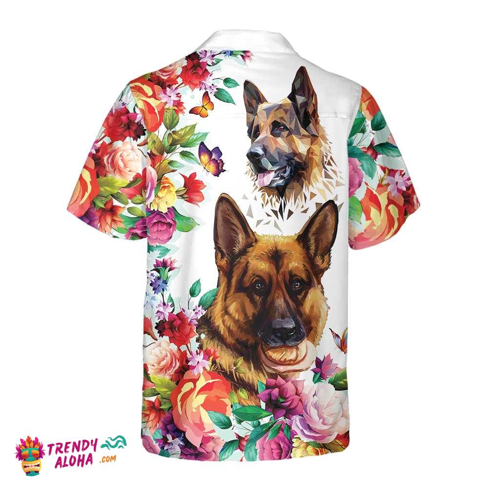 German Shepherd Floral Pattern Hawaiian Shirt, Funny German Shepherd Shirt, Dog Hawaiian Shirt For Adults
