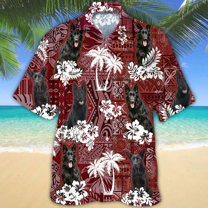 German Shepherd Red Hawaiian Shirt for Dog Lovers