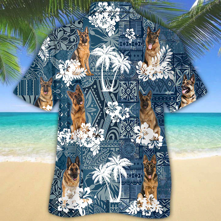 German Shepherd Trendy Hawaiian Shirt, Flower Dog Short Sleeve Hawaiian Aloha Shirt, Trendy Hawaiian Shirt For Men, Women