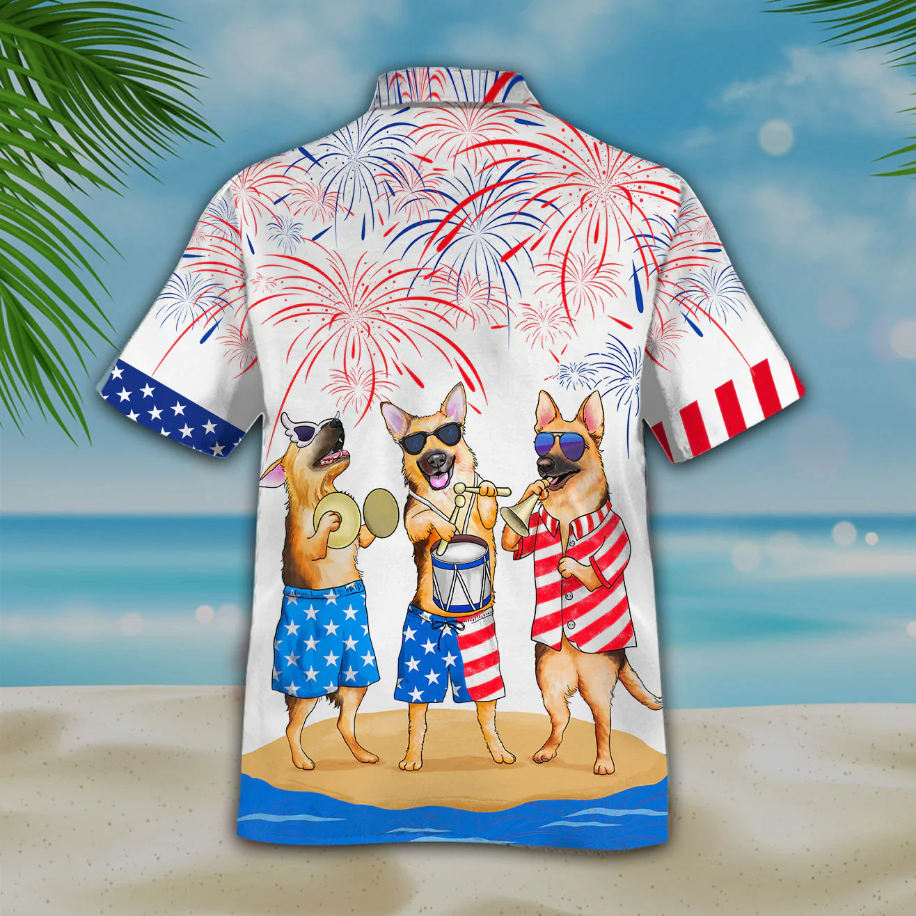 German Shepherd Trendy Hawaiian Shirt, Men’s Usa Patriotic Trendy Hawaiian Shirt, Patriotic Aloha Shirts