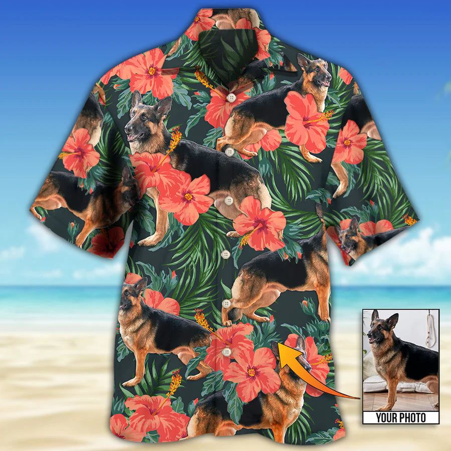German Shepherd Tropical Custom Photo Hawaiian Shirt