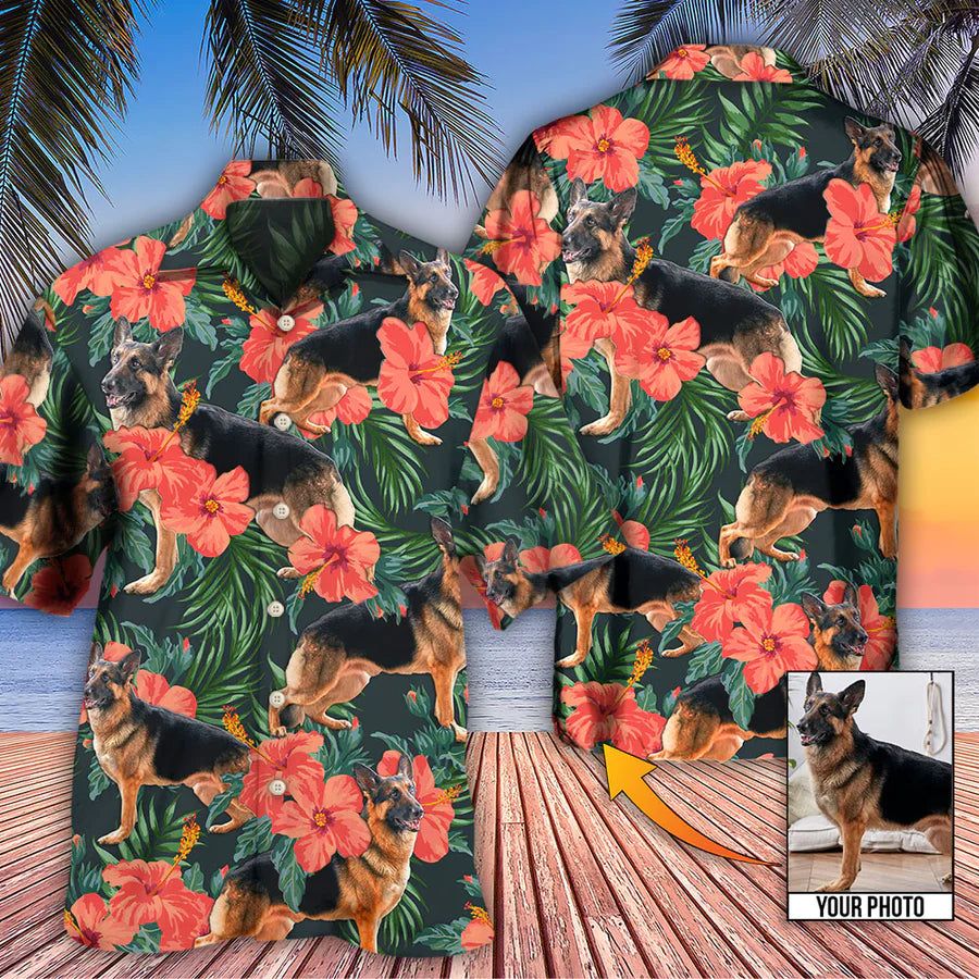 German Shepherd Tropical Custom Photo Hawaiian Shirt German Shepherd Tropical Custom Photo Hawaiian Shirt