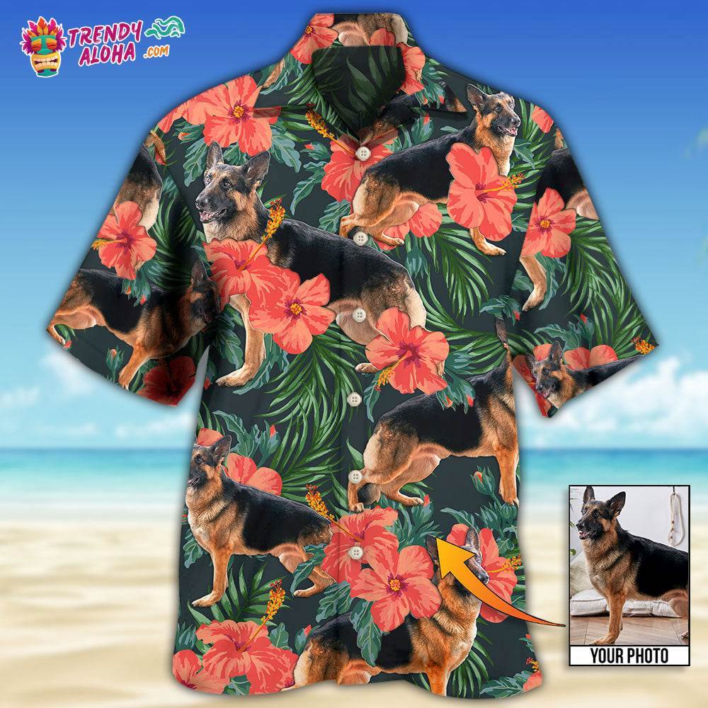 German Shepherd Tropical Custom Photo Hawaiian Shirt – Trendy Aloha