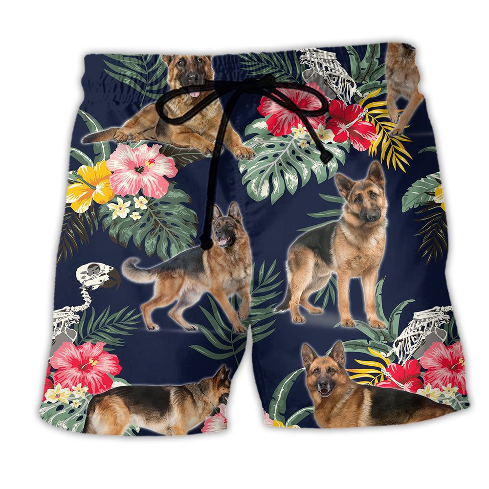 German Shepherd Tropical Floral Dog Lover Cool Style Trendy Aloha Hawaiian Beach Shorts German Shepherd Tropical Floral Dog Lover Cool Style Trendy Aloha Hawaiian Beach Shorts