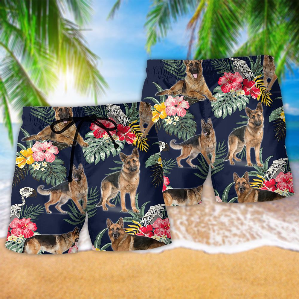 German Shepherd Tropical Floral Dog Lover Cool Style Trendy Aloha Hawaiian Beach Shorts