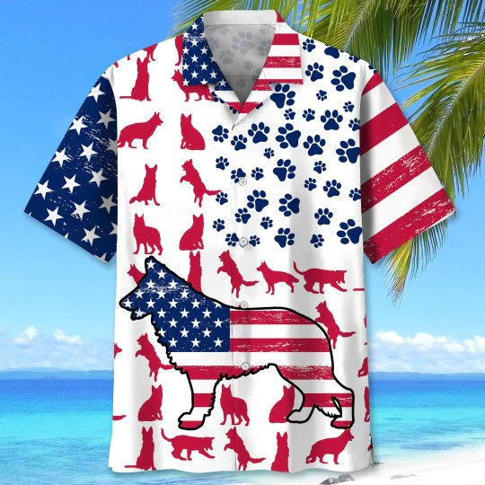 German Shepherd Usa Flag Vibrant 3D Hawaiian Shirt Print