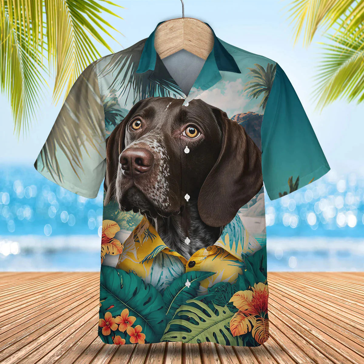 German Shorthaired Pointer 2 3D Tropical Trendy Hawaiian Shirt, Dog Lover Trendy Hawaiian Shirt, Summer Trendy Hawaiian Shirt For Men And Women