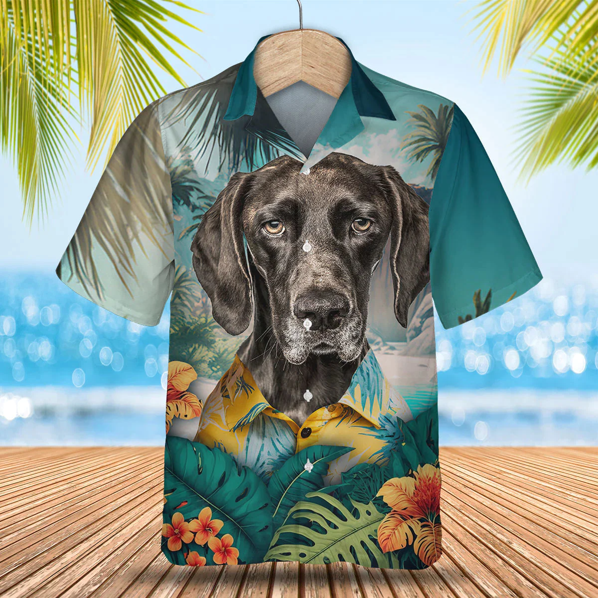 German Shorthaired Pointer 3D Tropical Trendy Hawaiian Shirt, Dog Lover Trendy Hawaiian Shirt, Summer Trendy Hawaiian Shirt For Men And Women