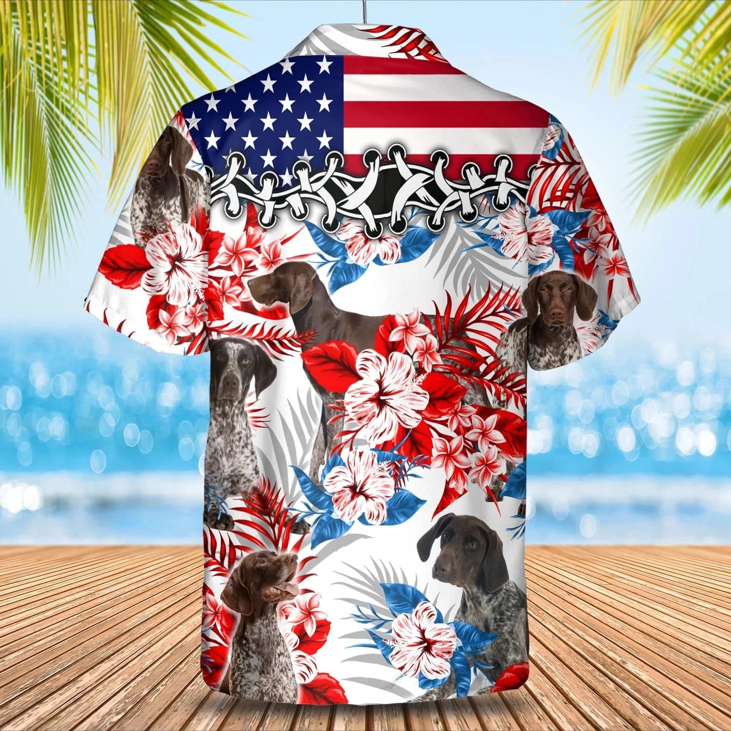 German Shorthaired Pointer American Flag Hawaiian Shirt, Summer Aloha Shirt, Men Hawaiian Shirt, Gift For Summer