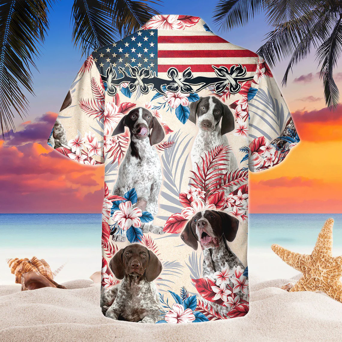German Shorthaired Pointer Dog United States Flag Hawaiian Flowers All Over Printed 3D Hawaiian Shirt
