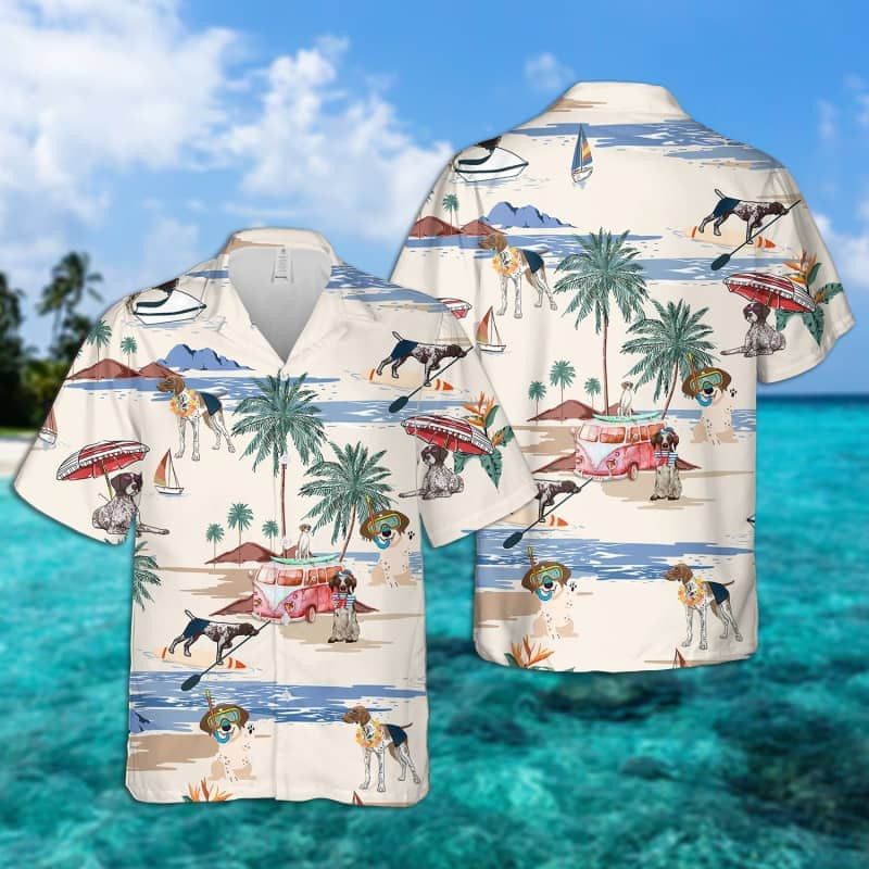 German Shorthaired Pointer Summer Beach Trendy Hawaiian Shirt, Dog Beach Short Sleeve Trendy Hawaiian Shirt