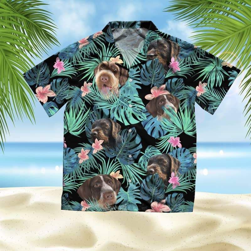 German WP Dog Aloha Hawaiian Shirt with Summer Leaves