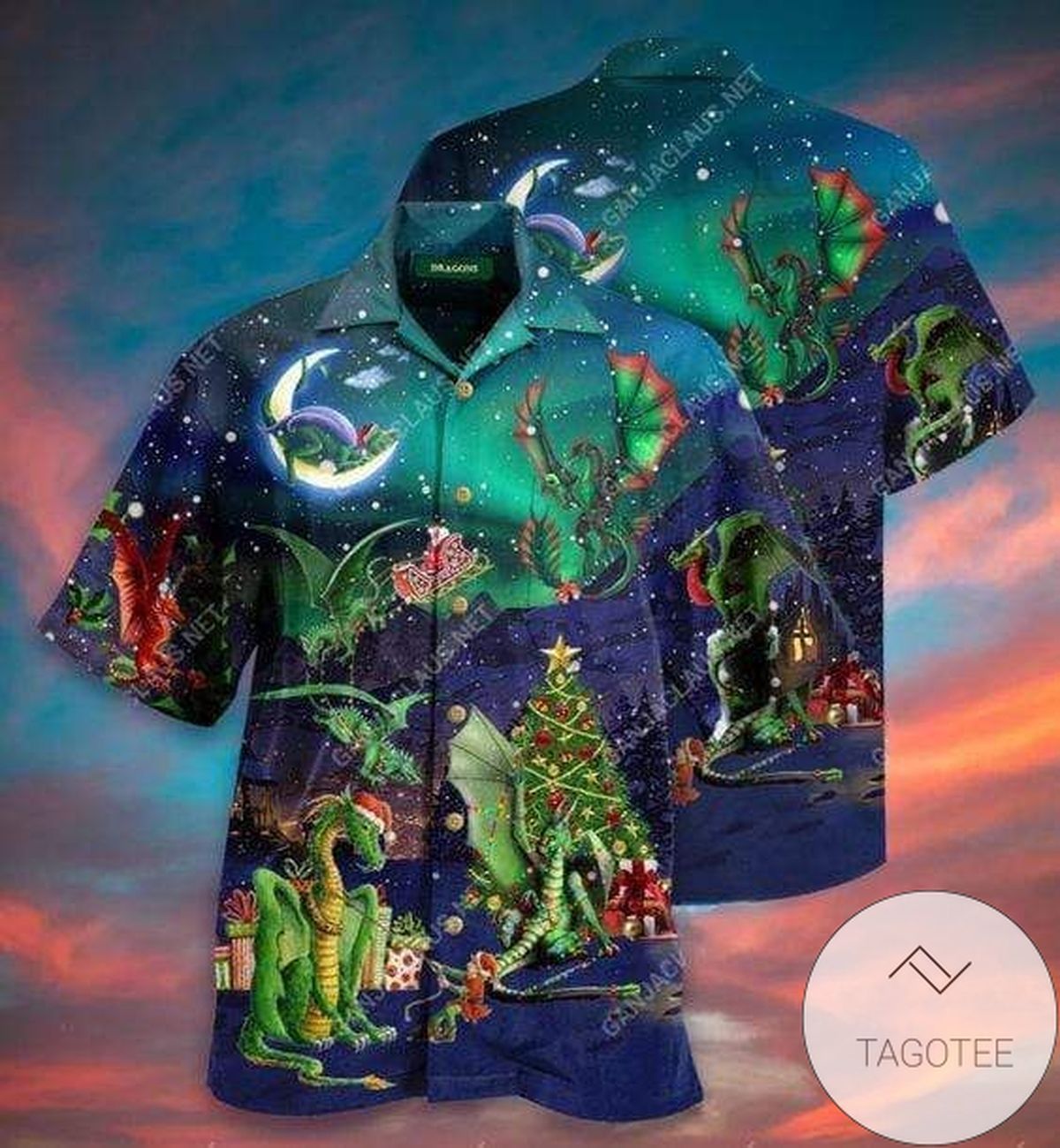 Get Here Hawaiian Shirts Cute Dragon Christmas