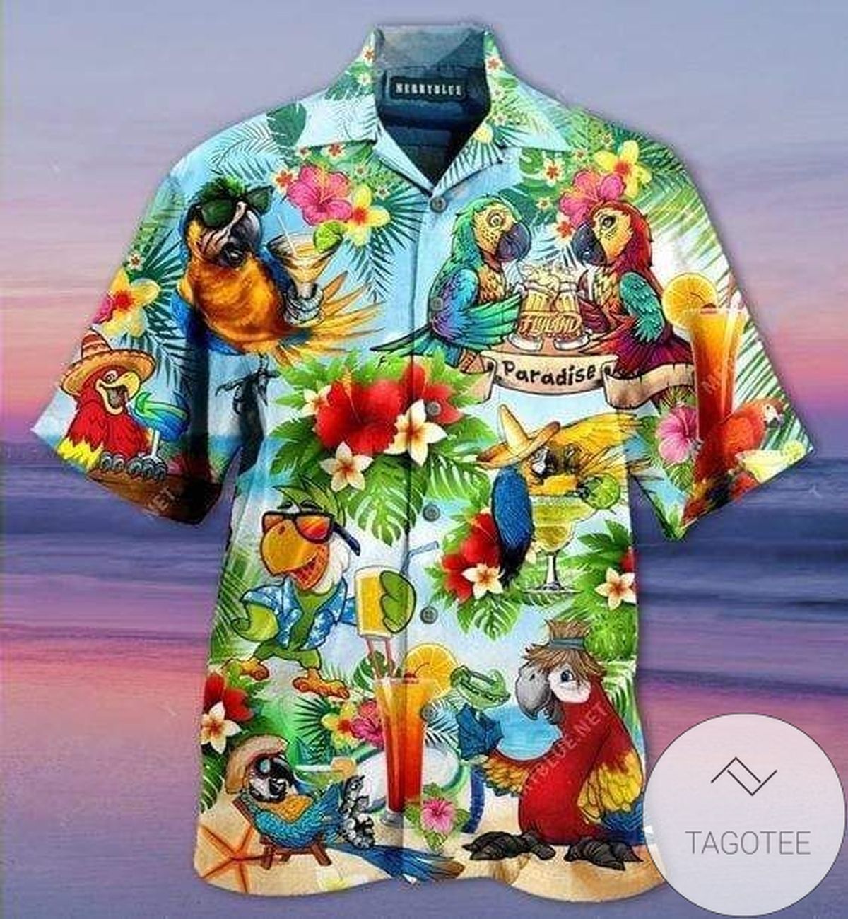 Get Here Hawaiian Shirts Parrots Cocktails Paradise