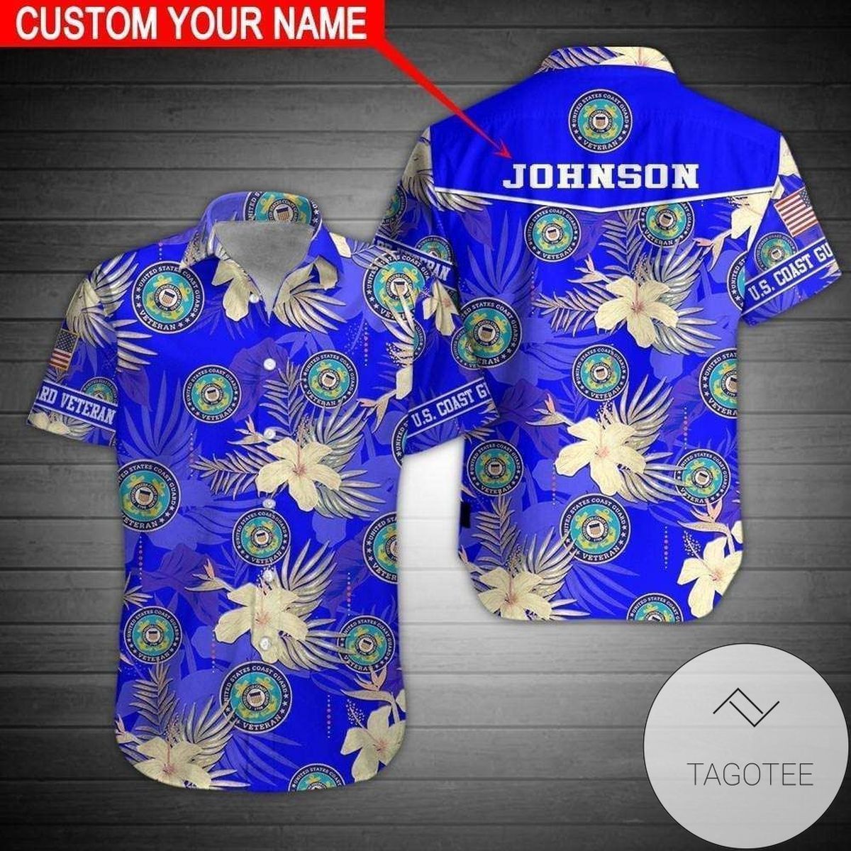 Get Here Name Personalized Us Coast Guard Blue Hibiscus Hawaiian Shirts