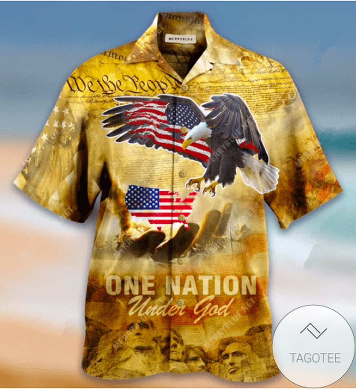 Get Here One Nation Under God Vintage Eagle American Hawaiian Shirts
