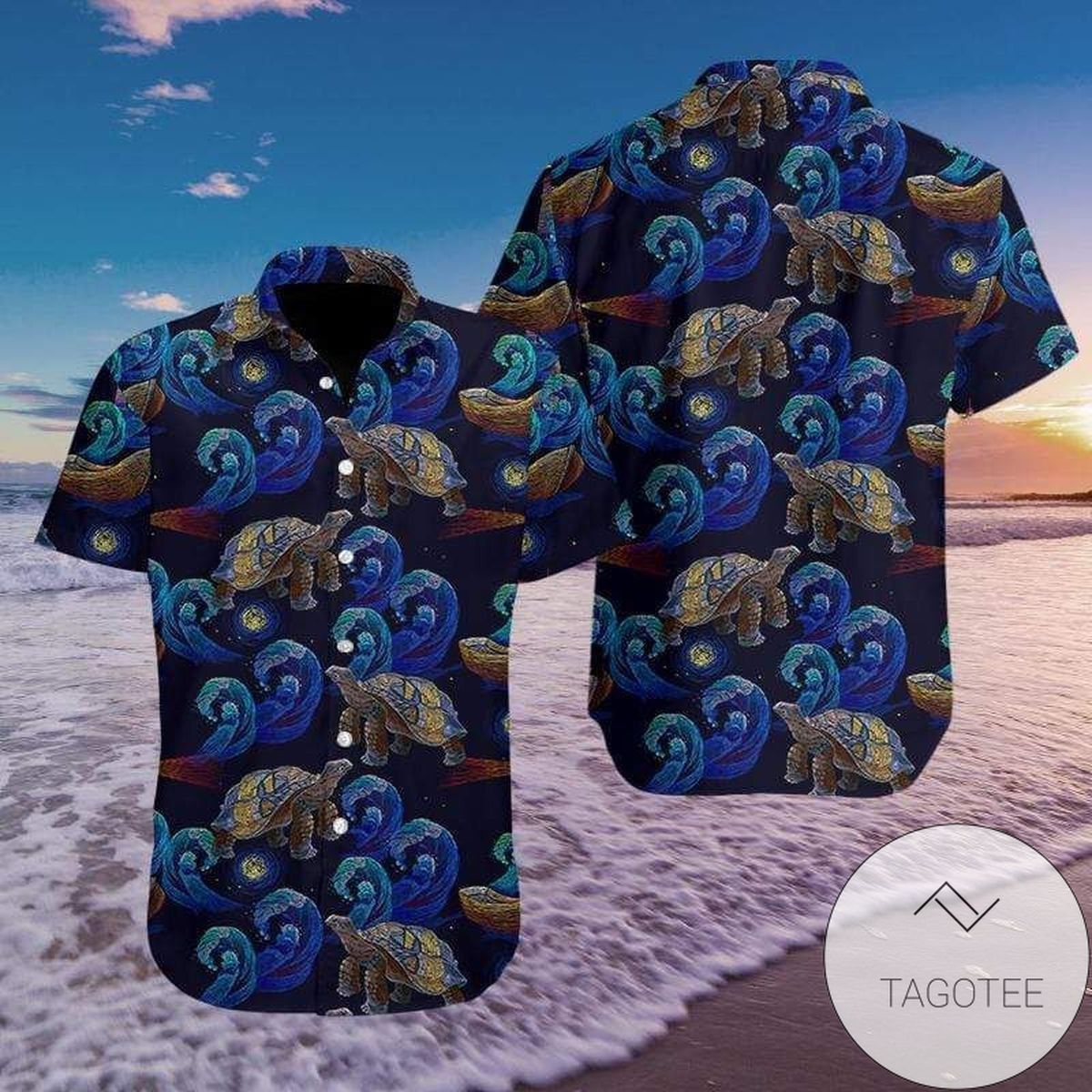Get Here Turtle In The Night Ocean Embroidery Art Hawaiian Shirts Fantastic