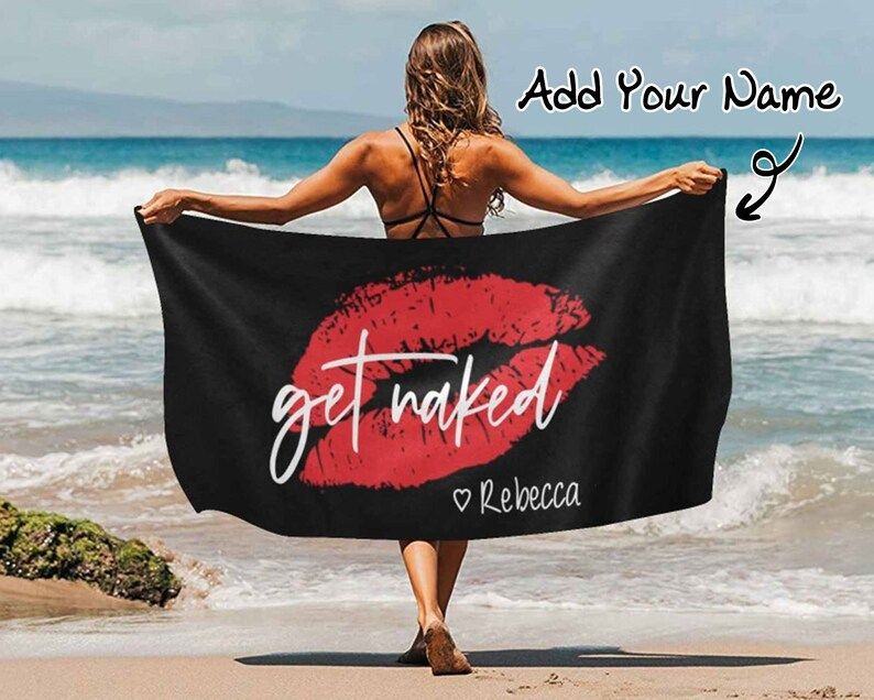 Get Naked Red Lips Personalized Beach Towels Bachelorette Special