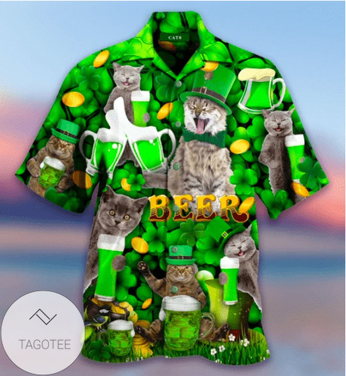 Get Now Funny Cat WitBeer On Saint Patricks Day Hawaiian Shirts