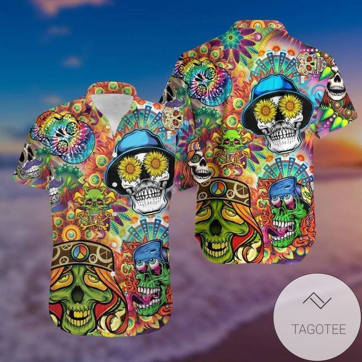 Get Now Hawaiian Unisex Hippie Skull Colorful Shirts Hawaiian Shirt