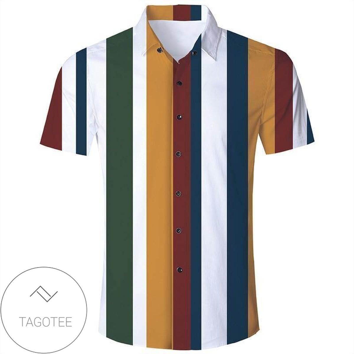 Get Now Mens Hawaiian Short Sleeve Shirts Colorful Stripes Hawaiian Shirt