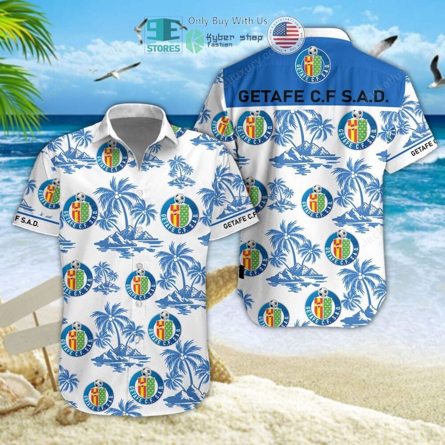 Getafe Cf Coconut Tree White Blue Hawaiian Shirt