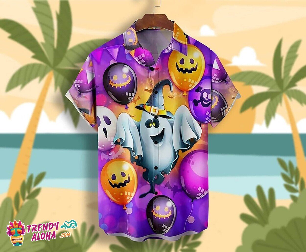 Ghost Pumpkin Boo Casual Halloween Short Sleeve Hawaii Shirt