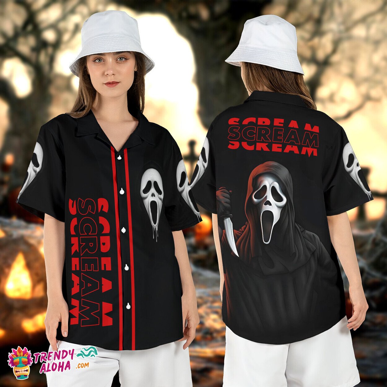 Ghostface Horror Baseball Jersey Scream Movie Halloween Aloha Top