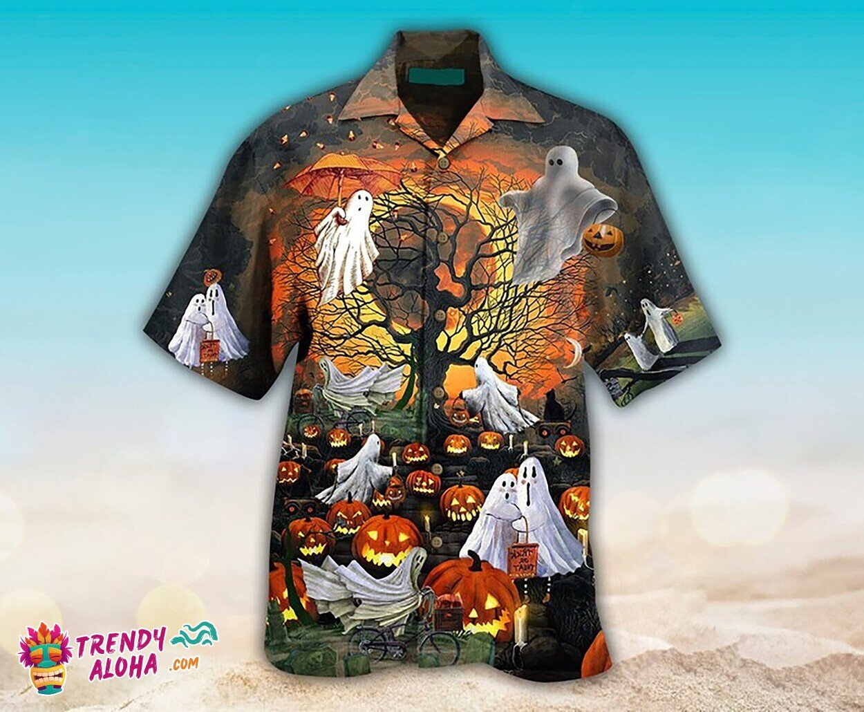 Ghouls Fun Pumpkin Print Unisex Hawaiian Shirt for Halloween Parties