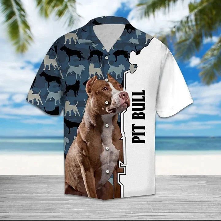 Gift For Dog Lovers Pit Bull Camo Military Pattern Hawaiian Shirt
