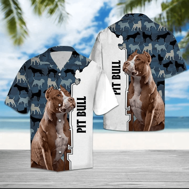 Gift For Dog Lovers Pit Bull Camo Military Pattern Trendy Hawaiian Shirt