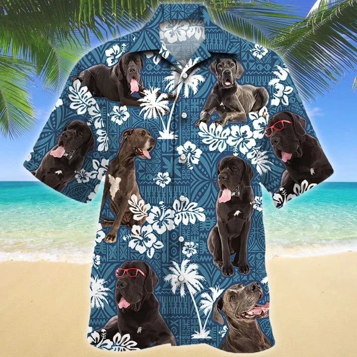 Gift For Great Dane Dog Lovers Blue Tribal Pattern Hawaiian Shirt Gift For Great Dane Dog Lovers Blue Tribal Pattern Hawaiian Shirt