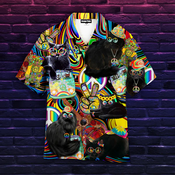 Gift For Hippie Amazing Black Hippie Cat Hawaiian Shirt For