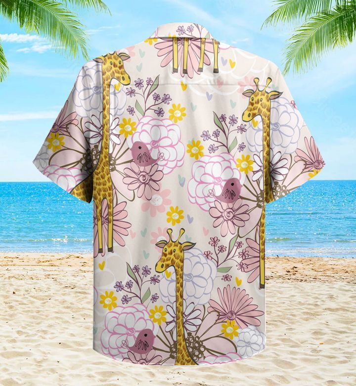 Giraffe Bird Floral Pink Trendy Hawaiian Shirt 3D Summer Gifts